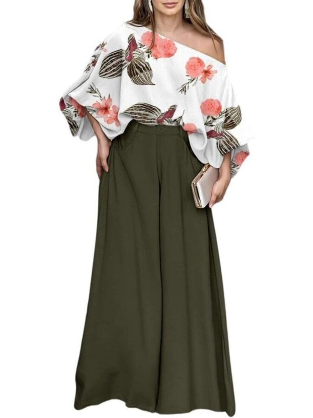 Chic Off Shoulder 2-Piece Summer Outfit | Flowy Wide Leg Pants Set for Women